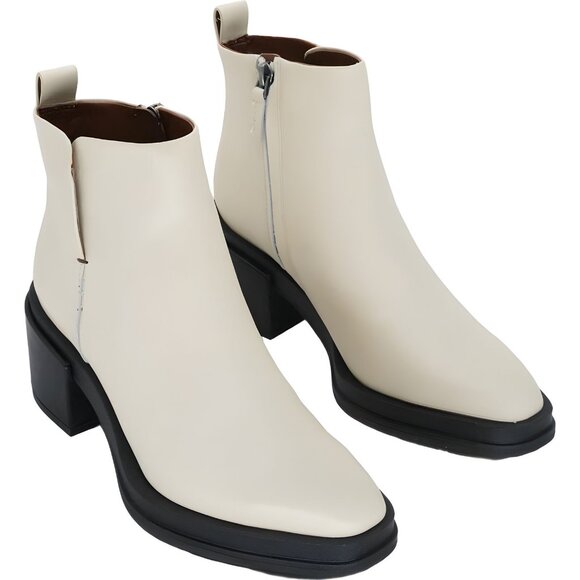 Franco Sarto Dalden Block Heel Ankle Bootie Cream Beige Leather 6.5 M - Picture 4 of 6